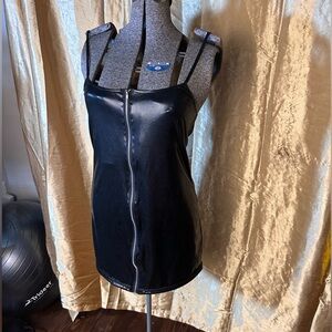 Zip front vinyl mini dress
